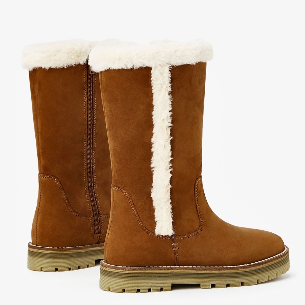 Zara girls brown leather lined tall boots - Picture 4 of 16